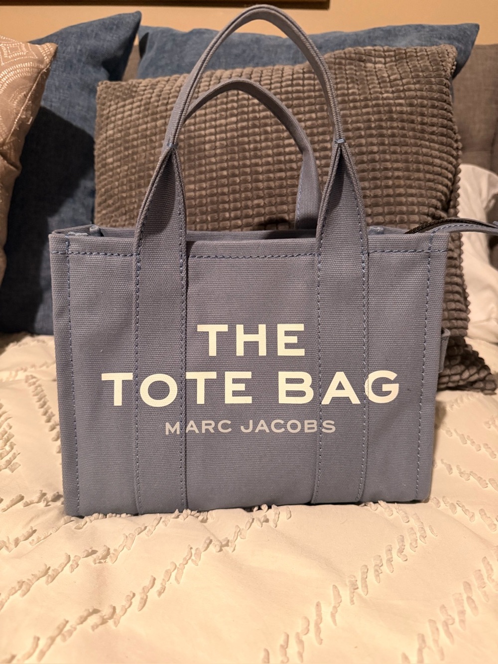 Marc Jacobs Light Blue Canvas Small Tote with Bold Logo